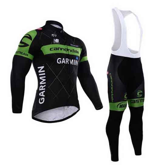 2015 Maillot Cannondale Tirantes Mangas Largas verde Y Negro